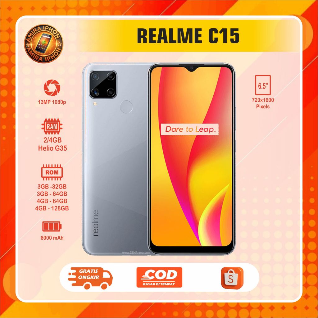 REALME C15  RAM 3/32GB RAM  3/64  RAM 4/64GB RAM 4/128GB HP normal second siap pakai