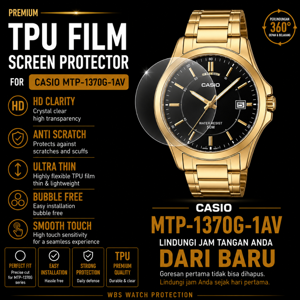 Anti Gores Casio MTP-1370 MTP1370 MTP-1370G Screen Protector Pelindung Kaca Jam Tangan