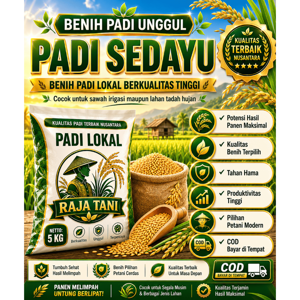 Benih Bibit Padi SEDAYU Kualitas Super Unggul Kemasan 5kg Original Produk RAJA TANI anakan banyak bo