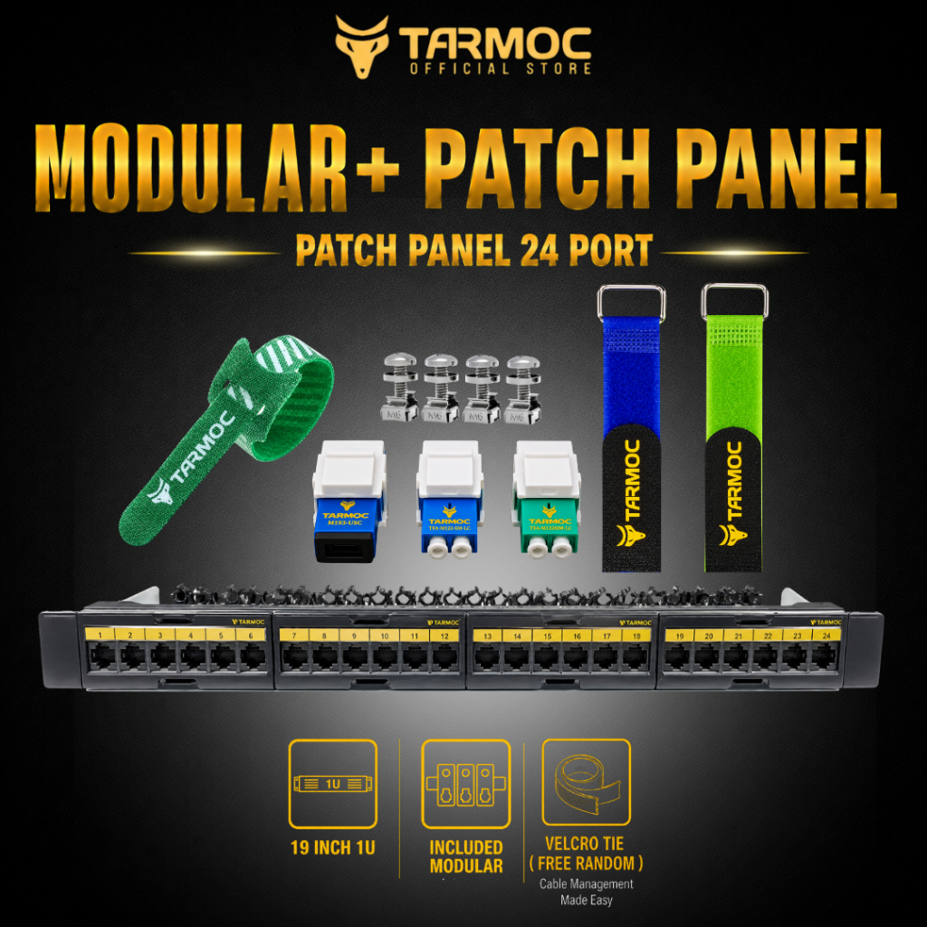 Tarmoc TFA-PP1U-24PM6 / Patch Panel 24 Port FO LENGKAP - Free 8 pcs Velcro tie