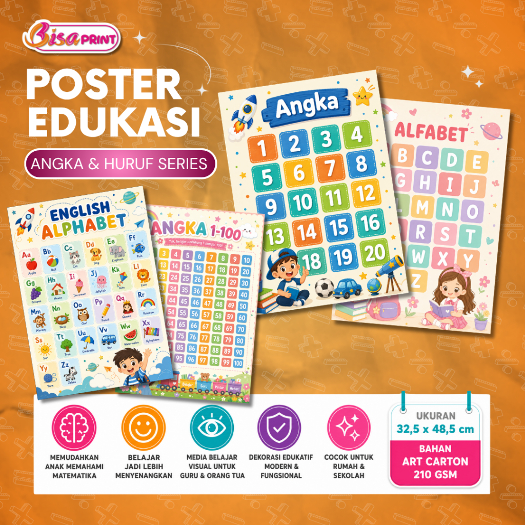 Poster Angka dan Huruf Edukasi Anak Poster Huruf dan Angka Untuk Anak Poster Belajar Edukasi Anak