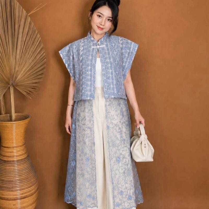 Vest Batik Kombinasi Brokat - Outer Vest Brokat Kondangan Casual