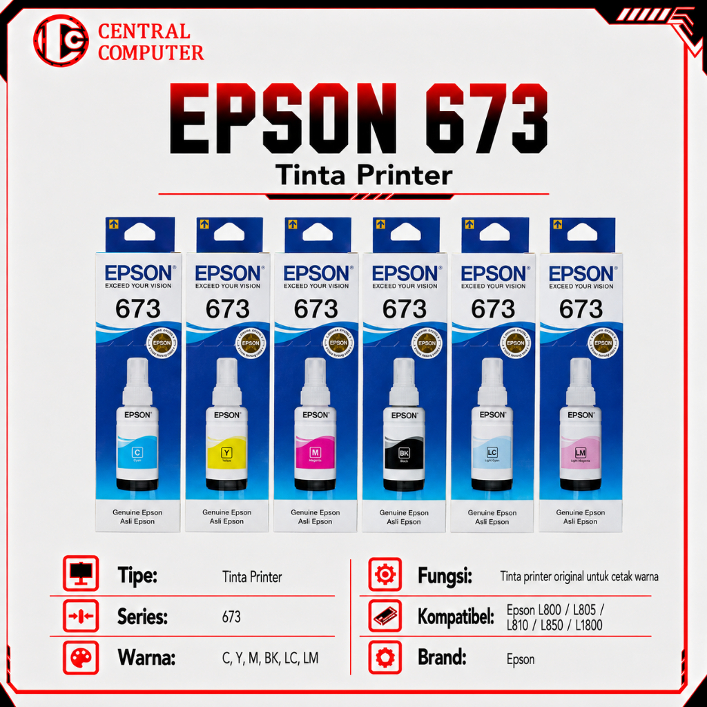 Tinta EPSON 673 Original 70ml - Printer 6 Warna C M Y BK LC LM