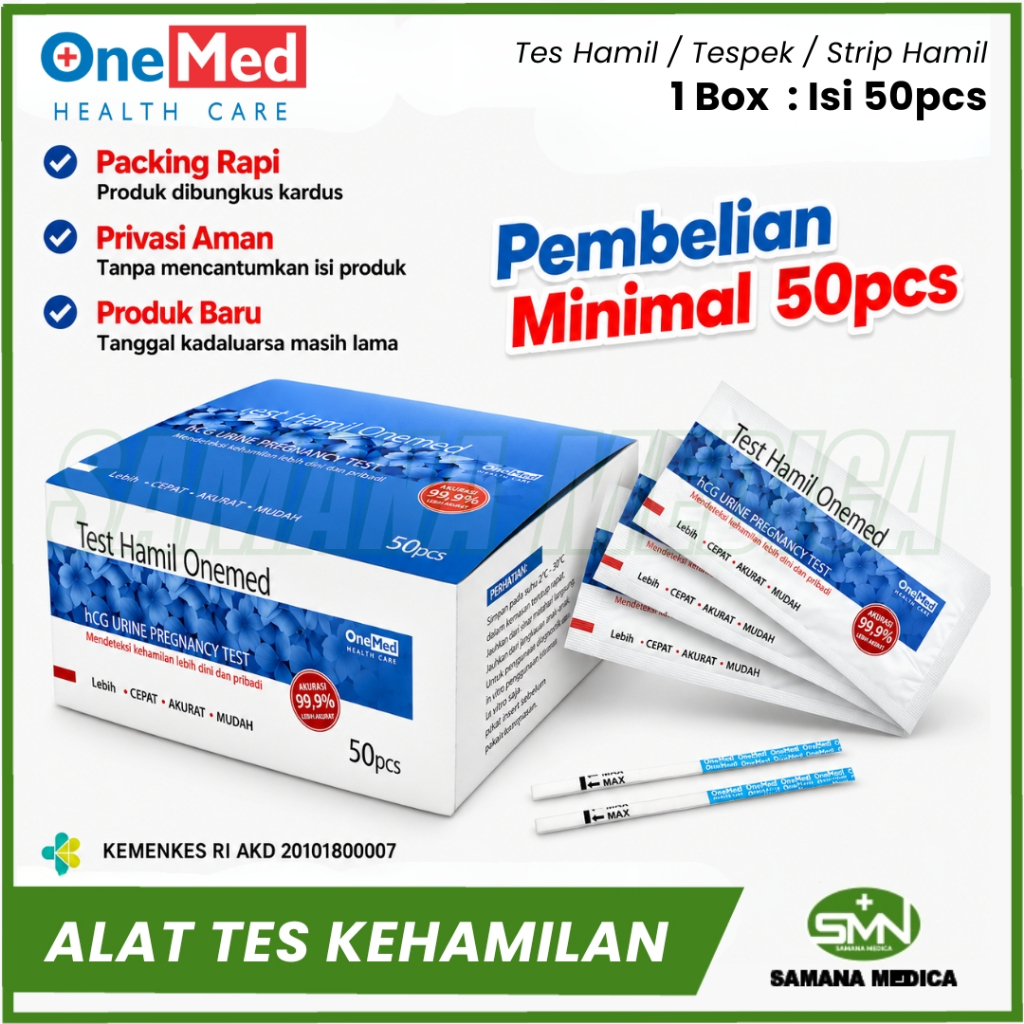 GROSIR Alat Tes Kehamilan ONEMED 1 BOX ISI 50 PCS - Tes Hamil / Tespek / HCG Strip Hamil OneMed