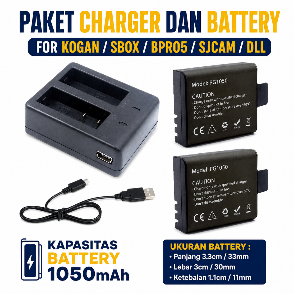 Paket Dual Charger Dan Battery / Baterai Xiaomi Yi 4K Discovery / Kogan / Brica / Bpro / Sjcam / Aka
