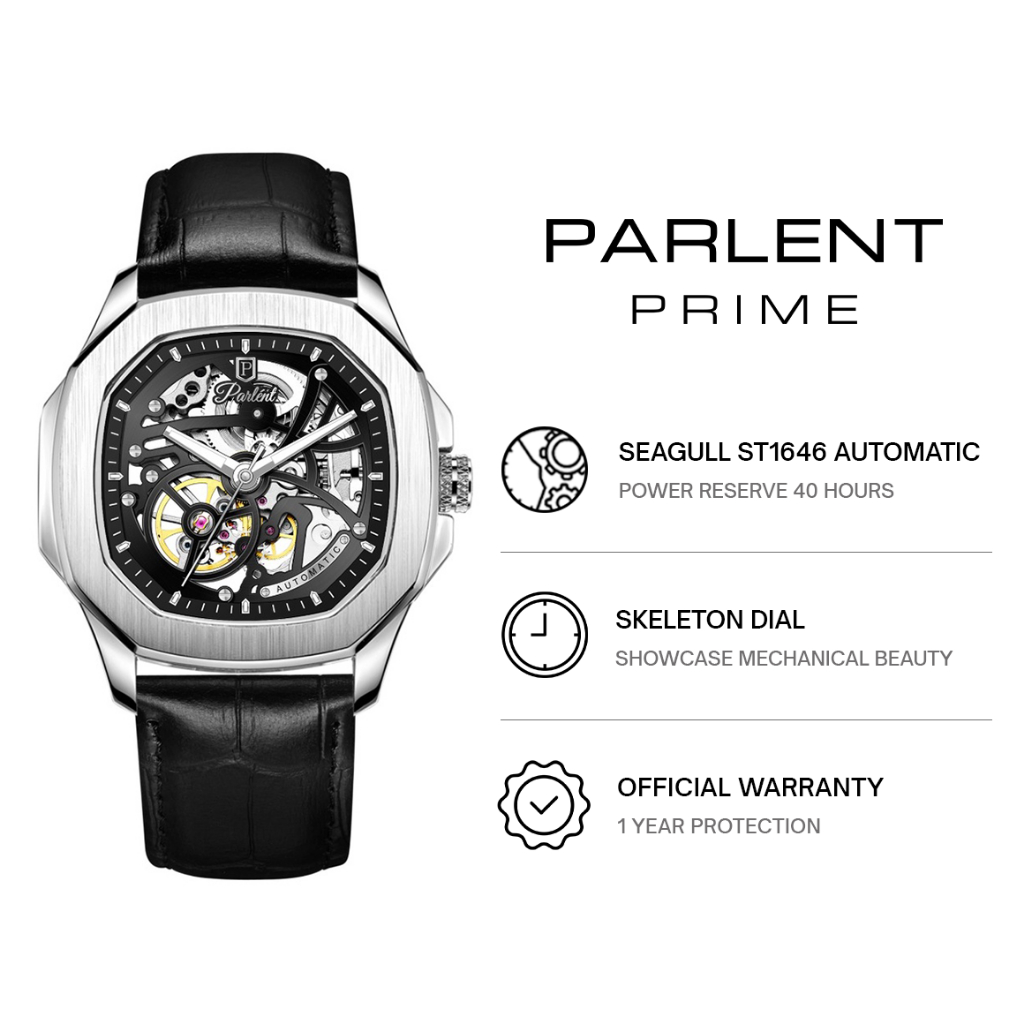 new arrival parlent gallant prime - jam tangan pria 42mm, seagull st1646 automatic movement,