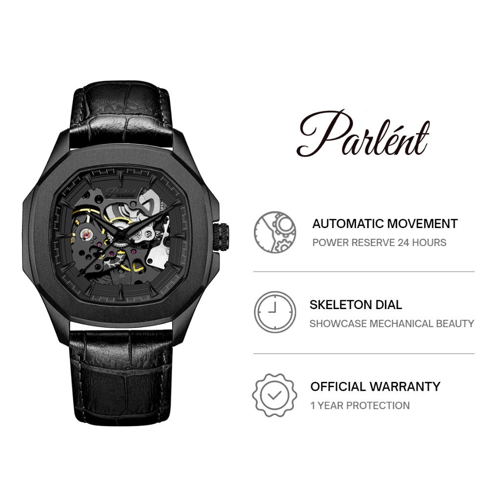 Parlent Gallant Phantom - Jam Tangan Pria 42mm, Automatic Movement, Waterproof 5ATM (50M), Stainless