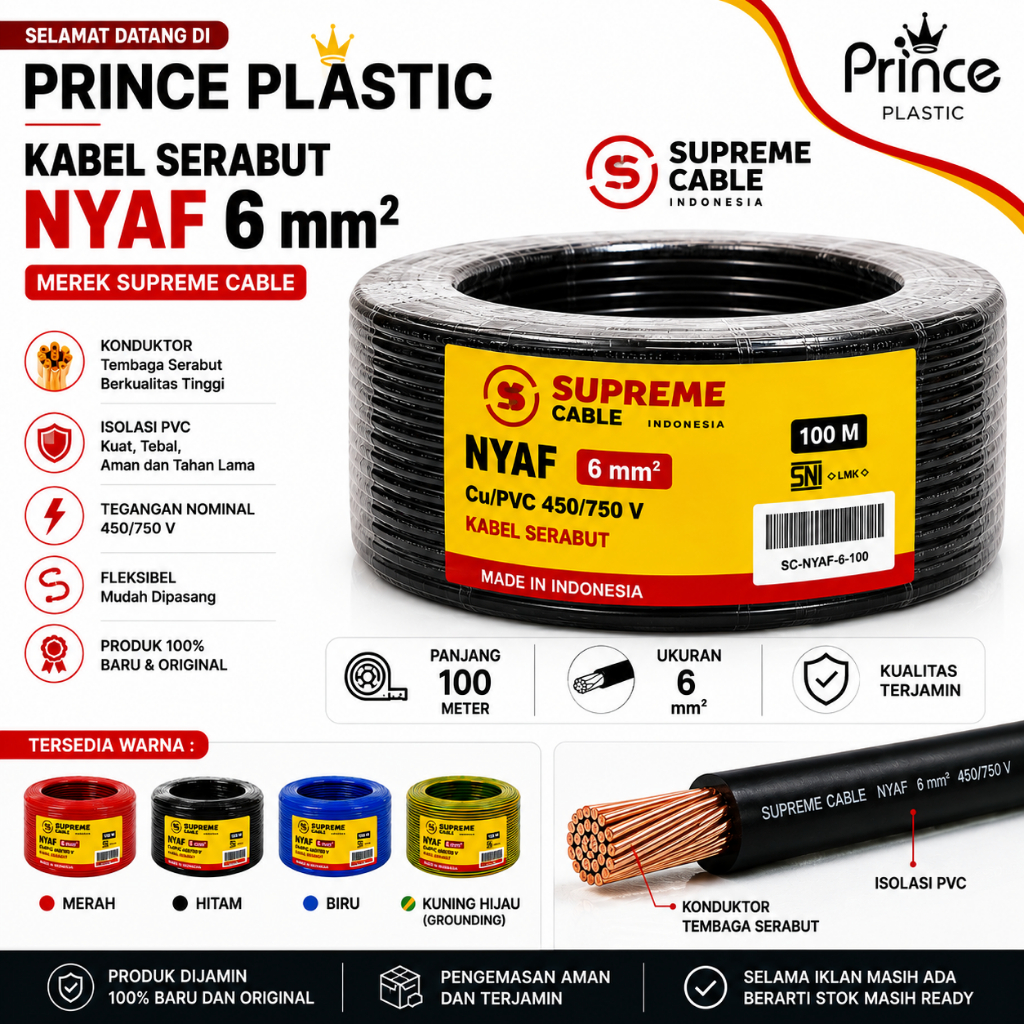Kabel NYAF 6MM - 100M Supreme l Kabel Serabut NYAF 6MM