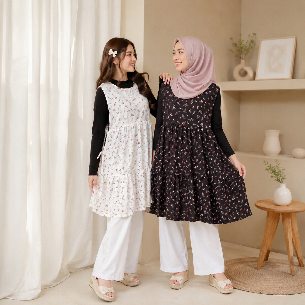 LONG VEST MOTIF BUNGA / OUTER ROMPI PANJANG JUMBO / OUTER LONG VEST CARDIGAN / OUTER TUNIK