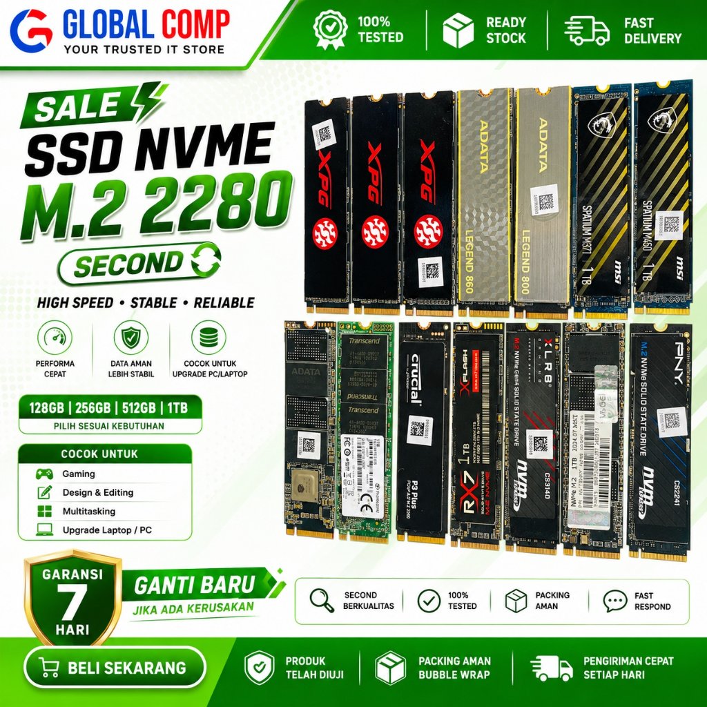 SSD NVME M2 2280 1TB Second Bergaransi