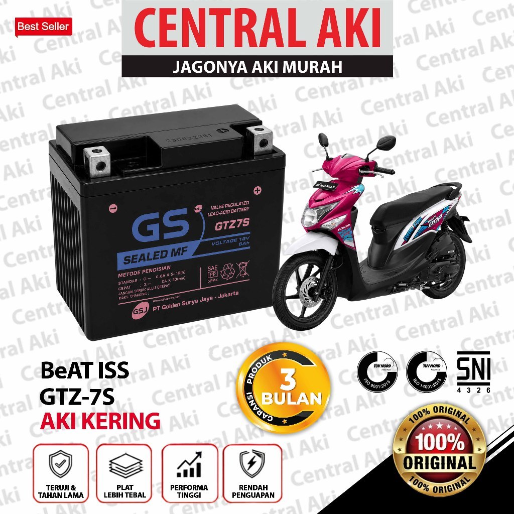 Aki Motor Honda BeAT CBS ISS GTZ7S Accu Kering MF