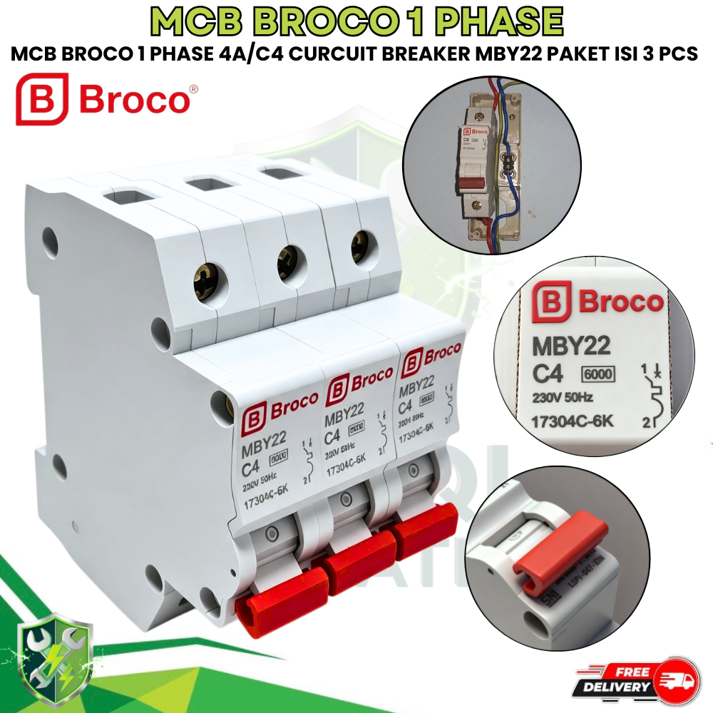 BROCO C4 Miniciature Circuit Breaker PAKET ISI 3 PCS / MCB 1P A4 Pemutus Arus Listrik BROCO ISI 3 PC