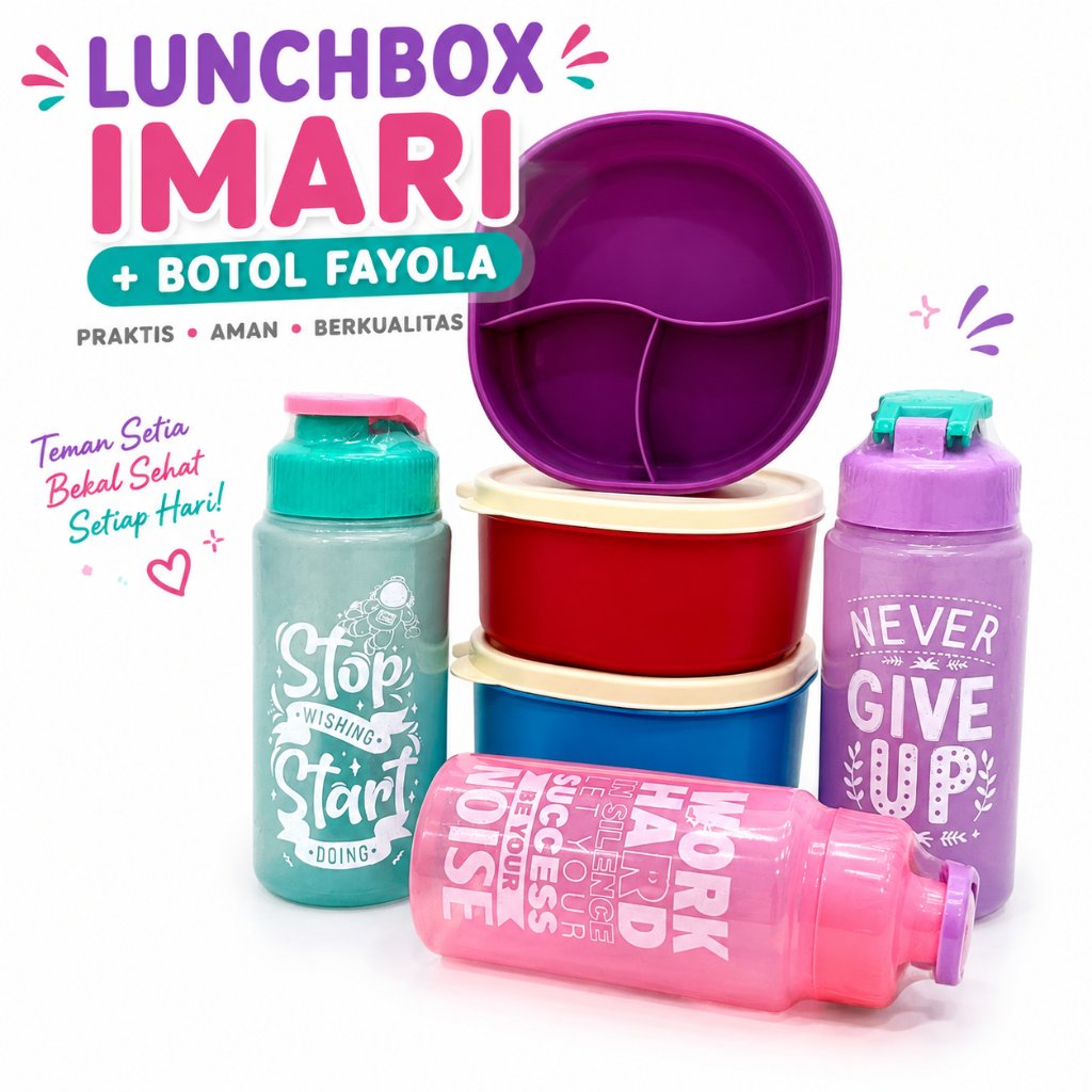 Kotak Makan Mini Anak 500 ML Lunch Box Wadah Bekal Cemilan Snack Bayi Lucu Tepak+BOTOL MINUM PLASTIK