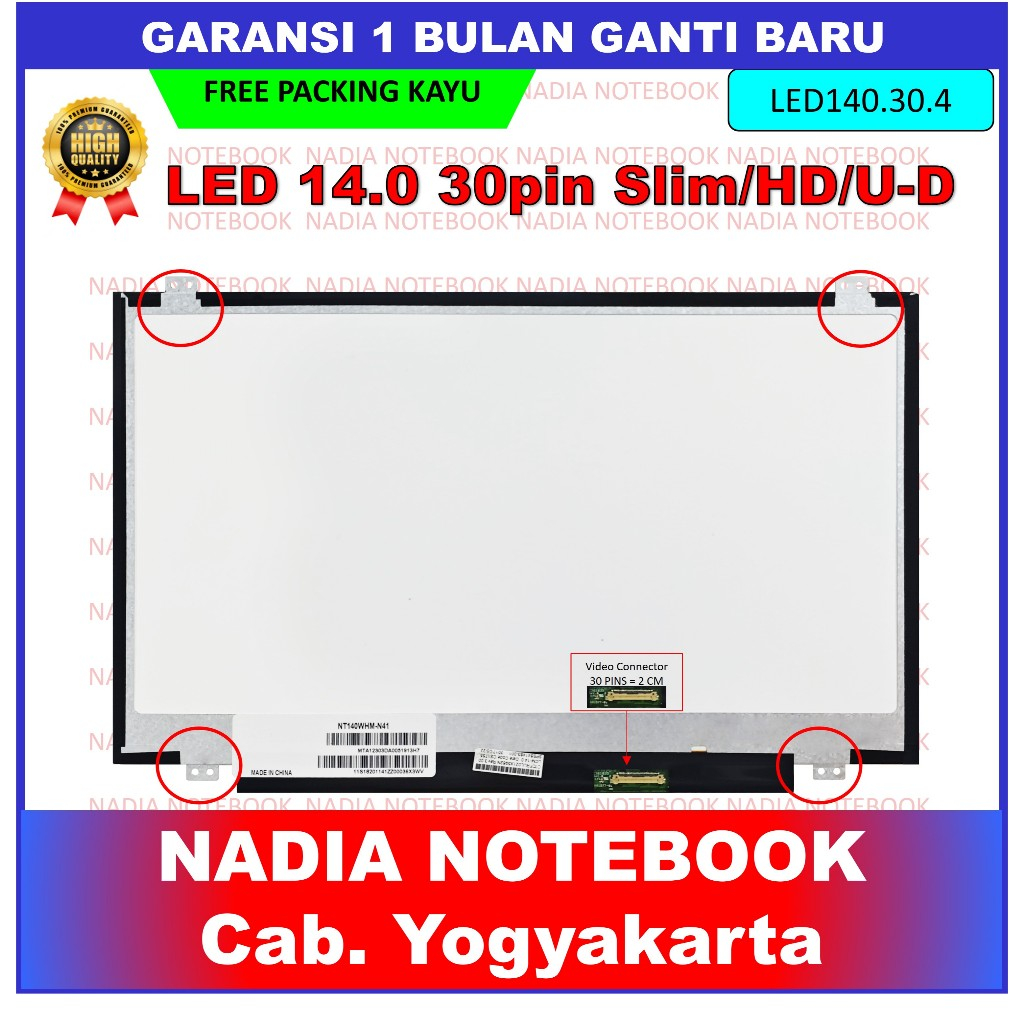 LED LCD Layar Screen Laptop 14 Inch 30 Pin Slim Tipis
