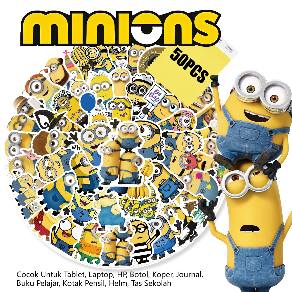 10/50pcs Stiker Minions Kartun Imut Lucu, Stiker Karakter Minion untuk Anak‑anak Pelajar Remaja Maha