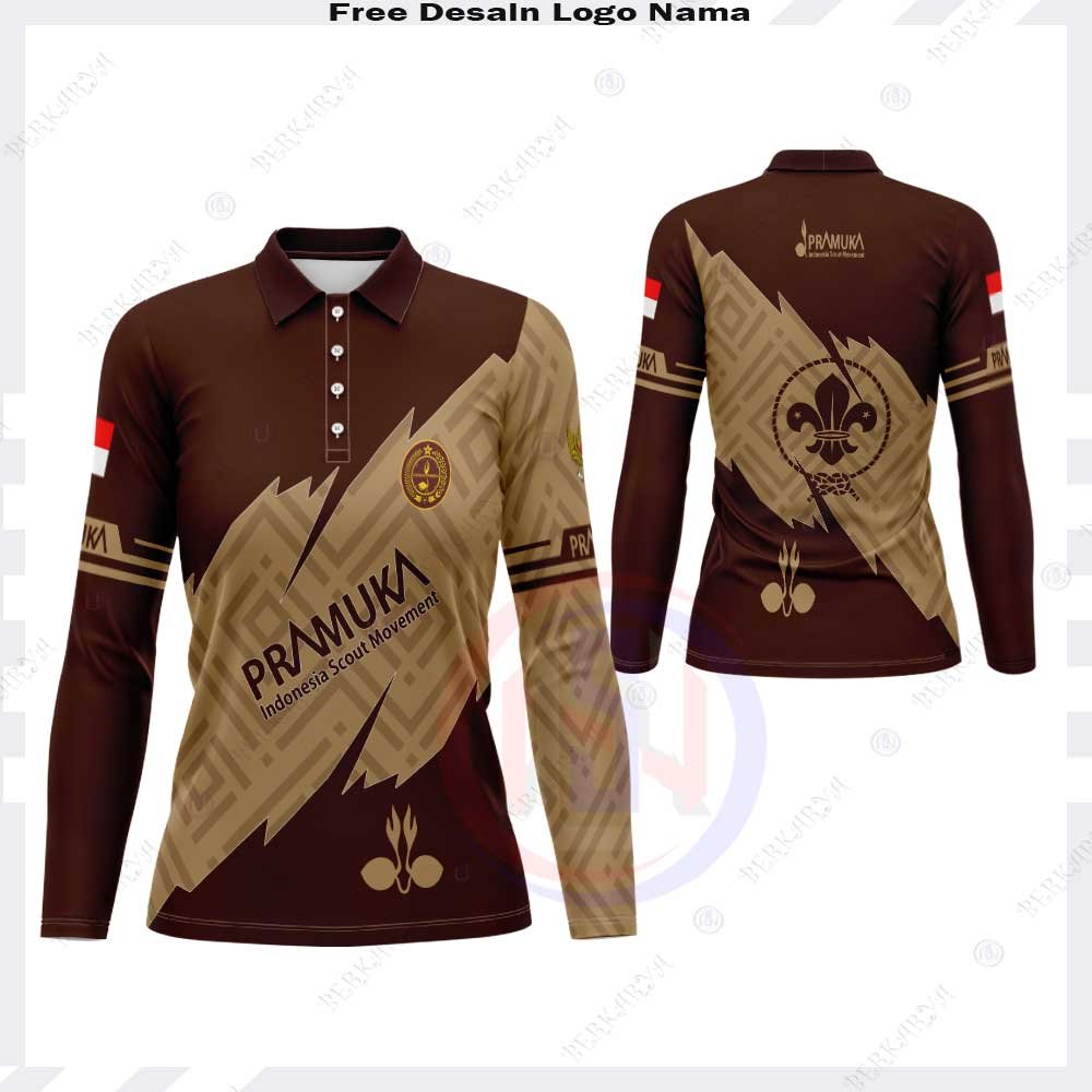 Kaos Polo Pramuka Lengan Panjang Custom Nama Logo Jersey Pramuka Full Print