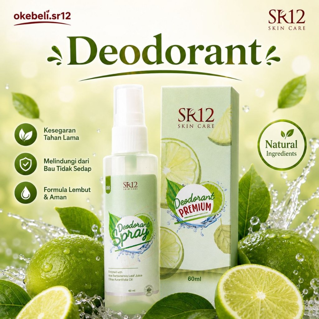 60ml Deodorant Spray SR12 Premium - Tahan Lama 48jam - Tanpa Alkohol - Aman untuk Kulit Sensitif