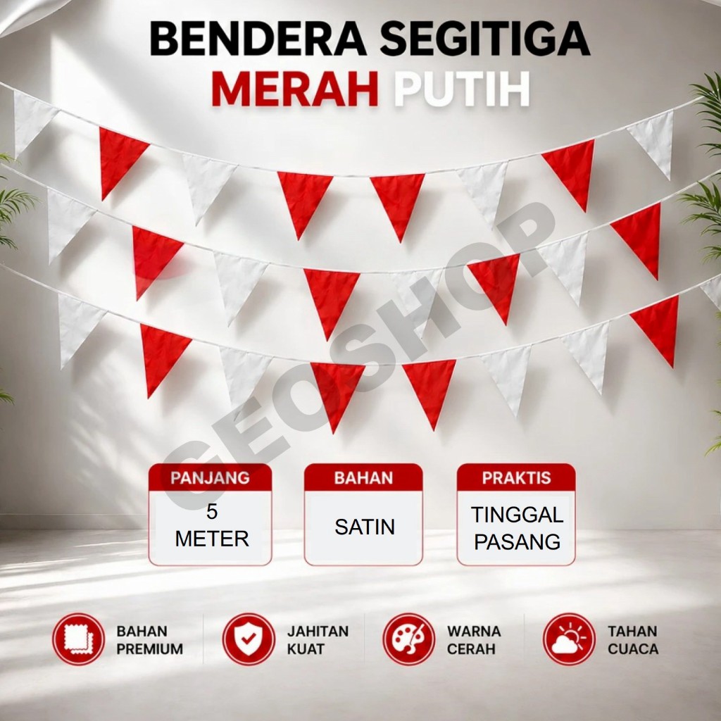GeoShop - Bendera Segitiga Dekorasi Bendera Segitiga Merah Putih Indonesia