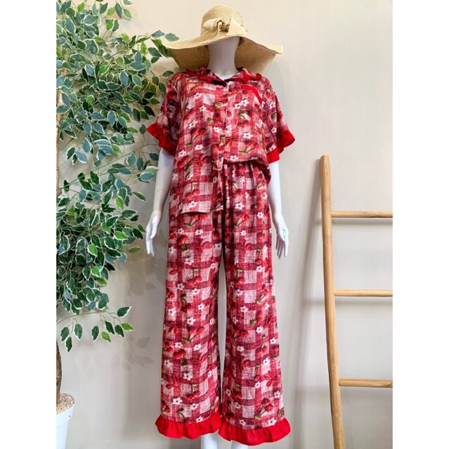 Set Ara Ruffle Piyama Kombinasi Jumbo Rayon Viscose