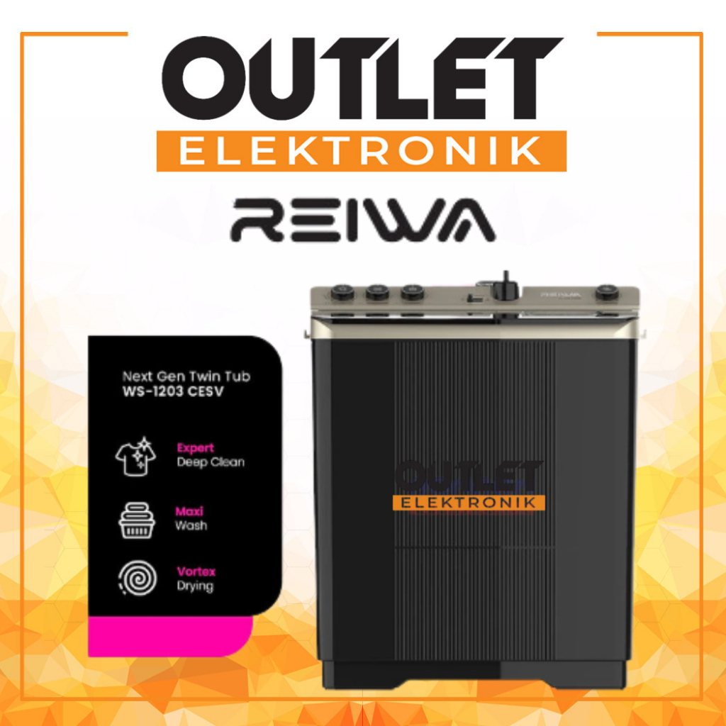 Reiwa Mesin Cuci 2 Tabung 11Kg WS-1203CESV / WS 1203 CESV / WS 1203 Champagne Silver - Vortex Drying