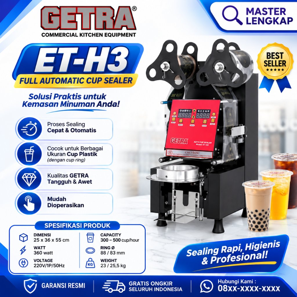 GETRA CUP SEALER OTOMATIS ET-H3 / ET H3 / ETH3 Automatic Cup Sealer - Bergaransi Resmi GETRA