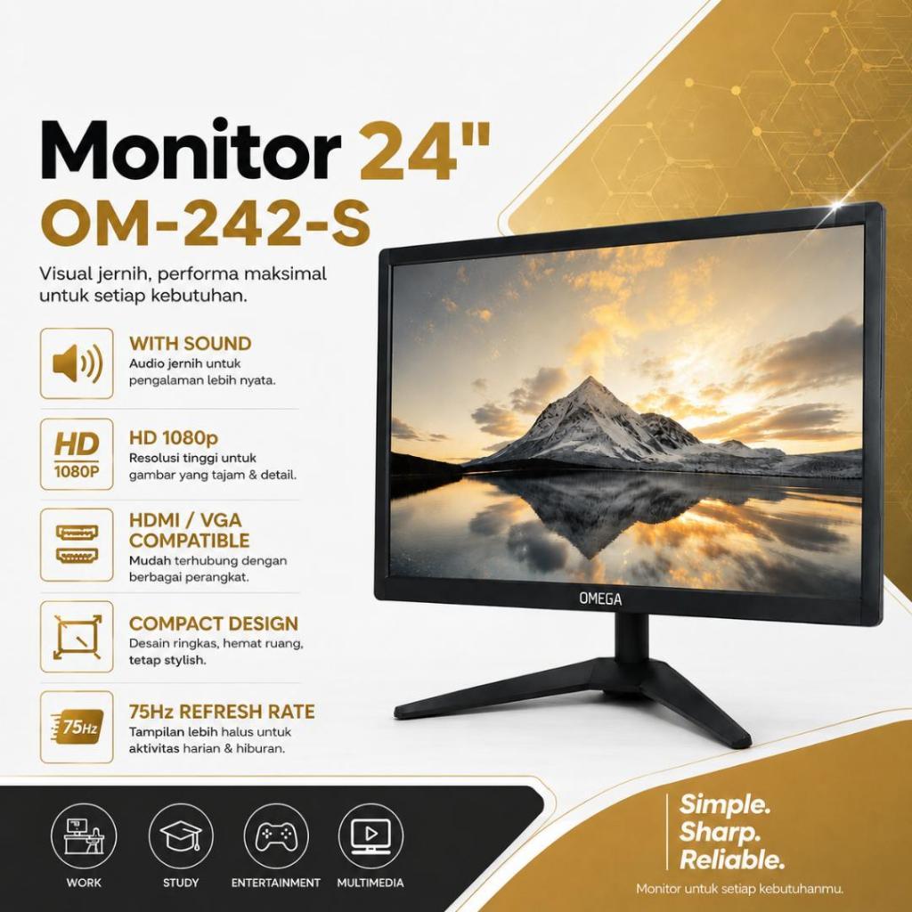 Monitor LED  75hz Full HD 1080P With Sound 24"  | Monitor Gaming PC CCTV 24 Inch Audio