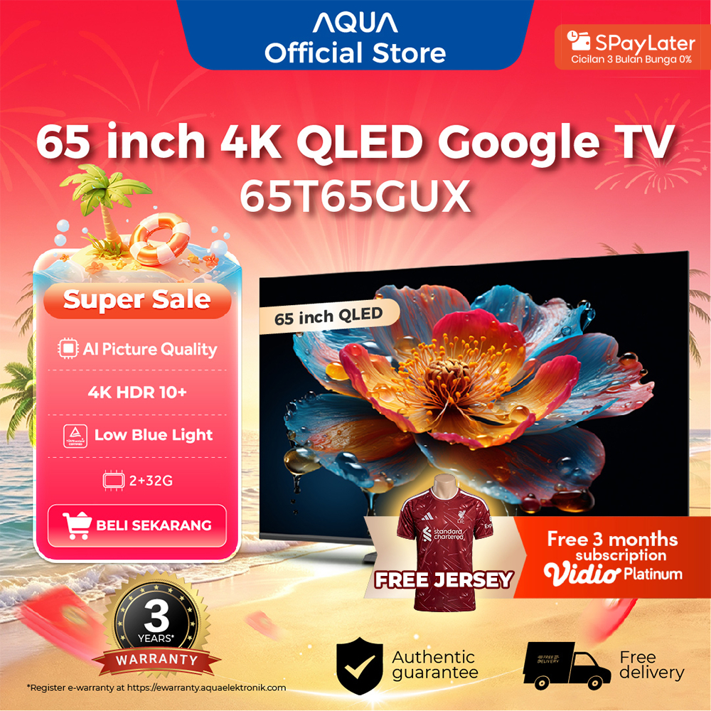 AQUA Elektronik TV 65T65GUX -4K QLED-HDR 10+-Google TV - AI picture quality- Dolby Audio- Google Pla
