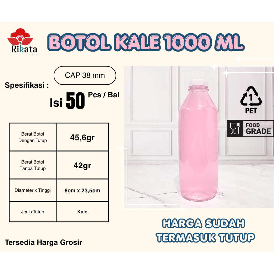 PROMO 1 BAL  Botol Kale 1 liter 1L TEBAL / Botol Kopi Food Grade Murah 1000 ml / Botol PET Packaging