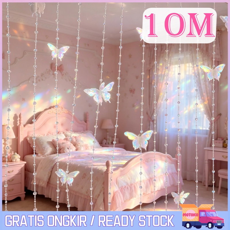 [DIY]Tirai Manik Kupu Kupu Crystal 10M Tirai Benang Pintu Dekorasi Estetik Tirai Pembatas Ruangan Go