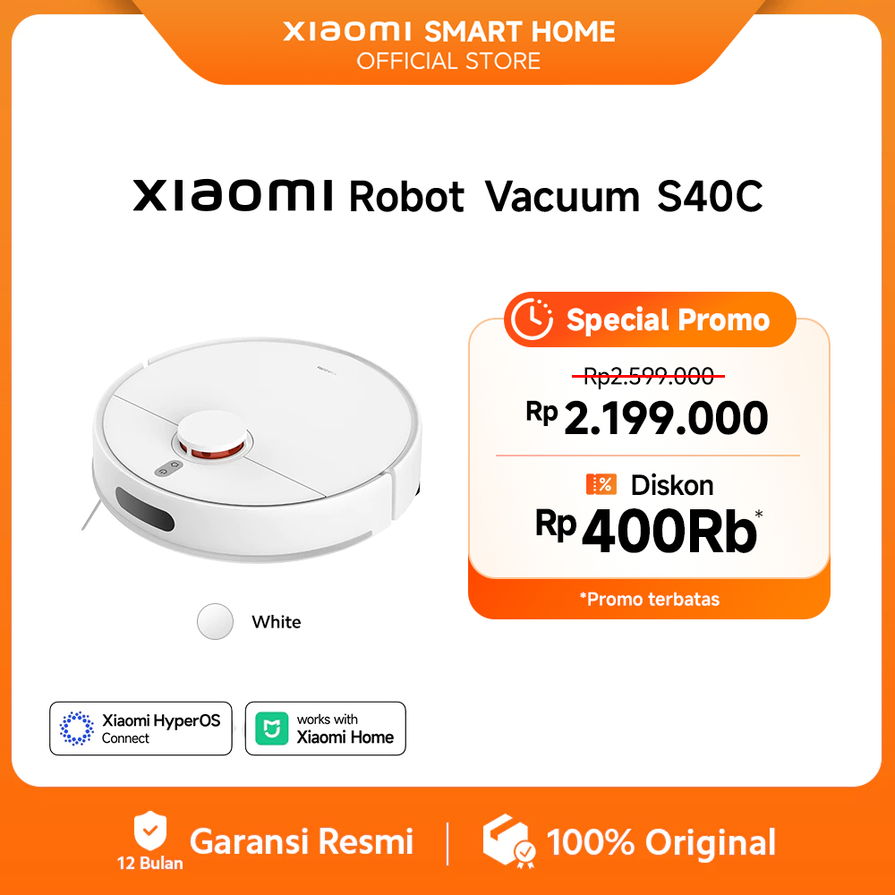 Xiaomi Robot Vacuum S40C | Navigasi laser LDS lebih presisi | Kontrol cerdas via Xiaomi Home App | S
