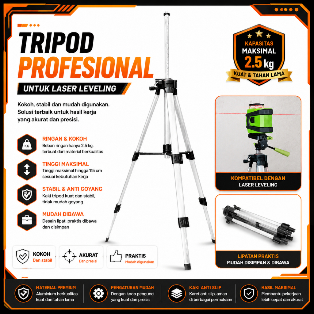 Tripod Laser Level Leveling Universal Khusus Untuk Meteran Laser Hilda