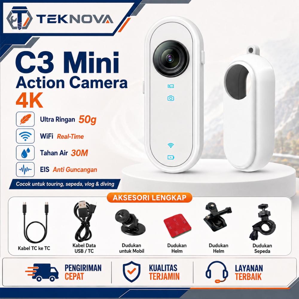 C3 Kamera Aksi Mini 4K POV Magnetik 50g Action Camera WiFi EIS Anti Guncang Waterproof 30M untuk Mot