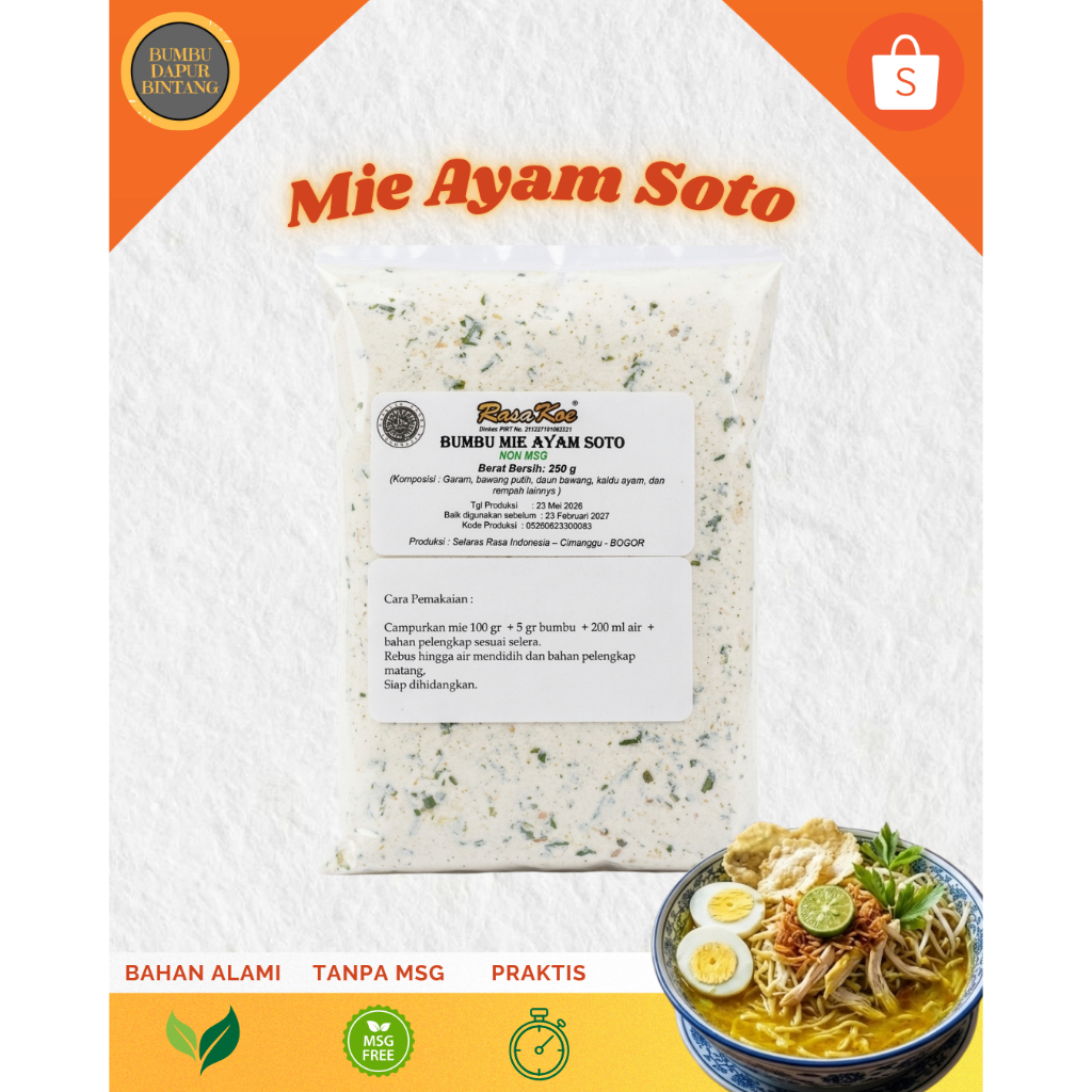 Bumbu 250gr Non MSG Mie Rasa Soto Ayam Rasakoe Bisa COD bumbudapurbintang