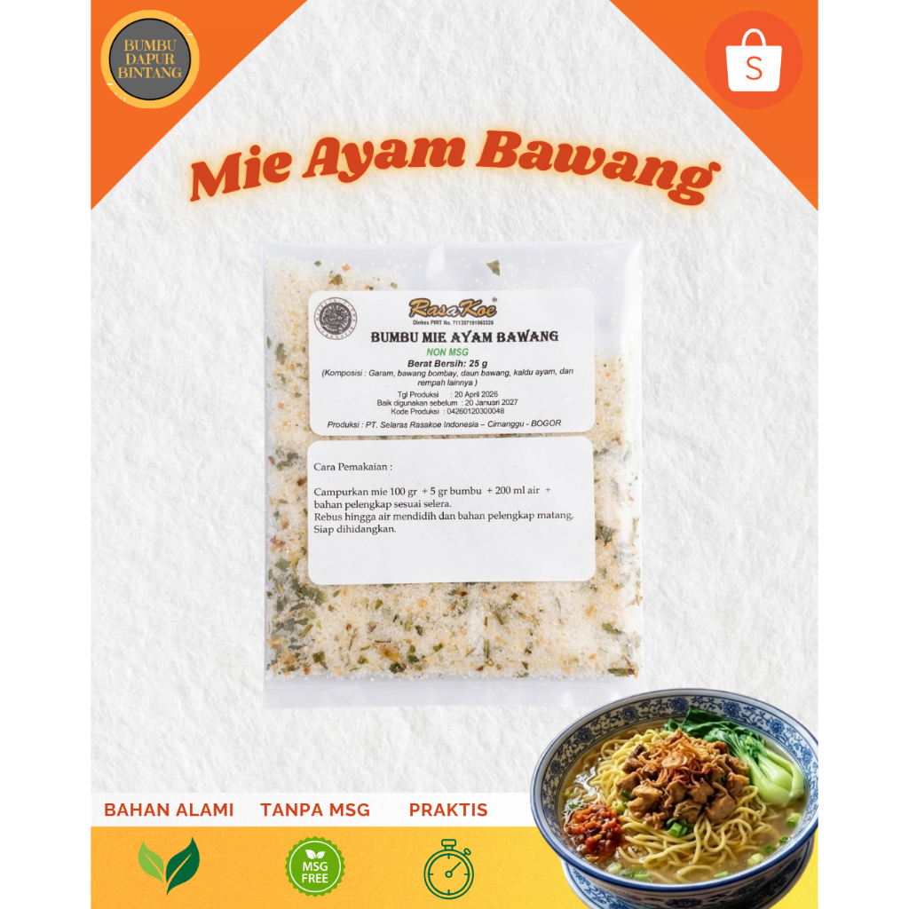 Rasakoe Bumbu Mie Rasa Ayam Bawang Non Msg 25gr Bisa COD bumbudapurbintang