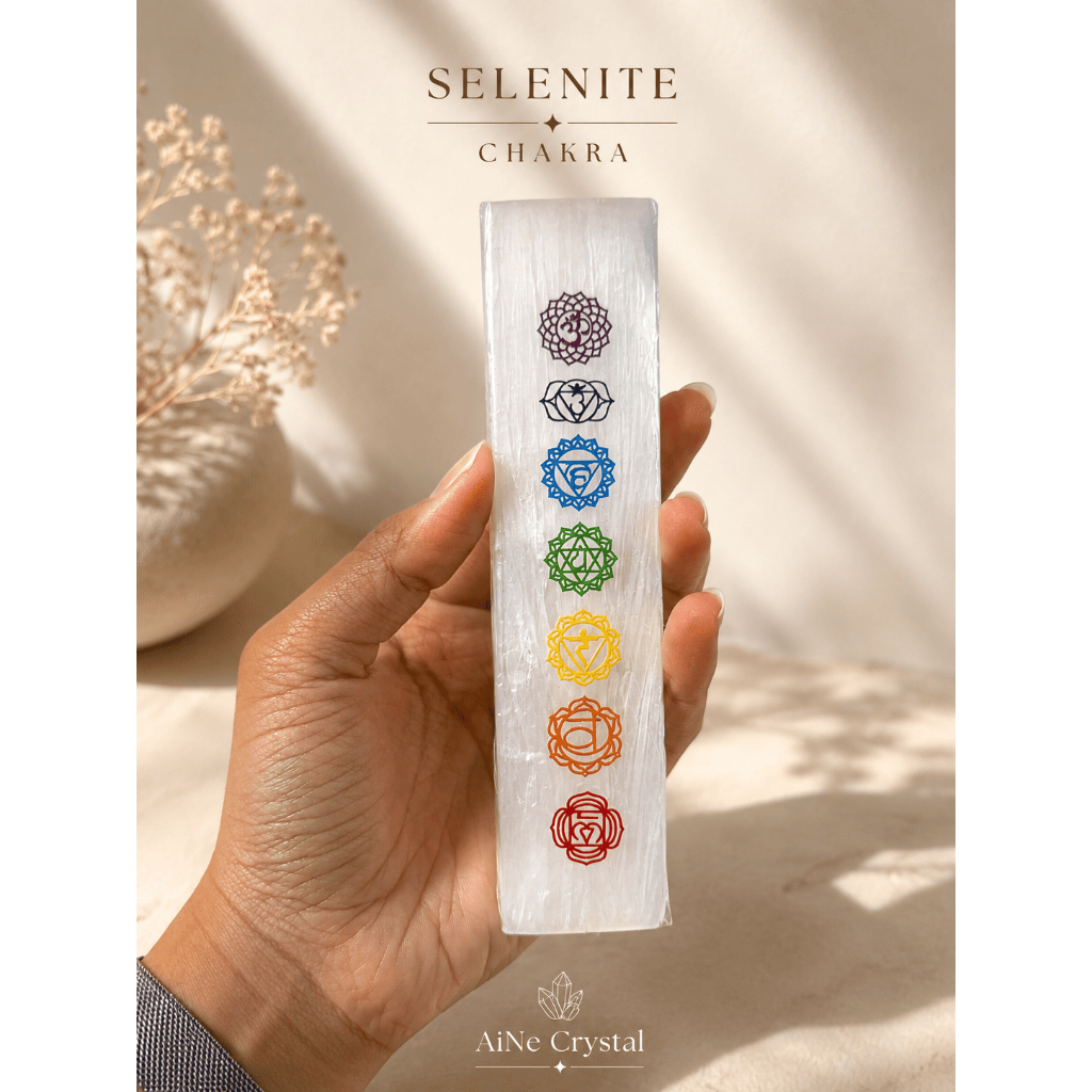 Selenite Chakra Stick 7 Chakra 15cm – Natural Crystal Healing Stone Meditasi