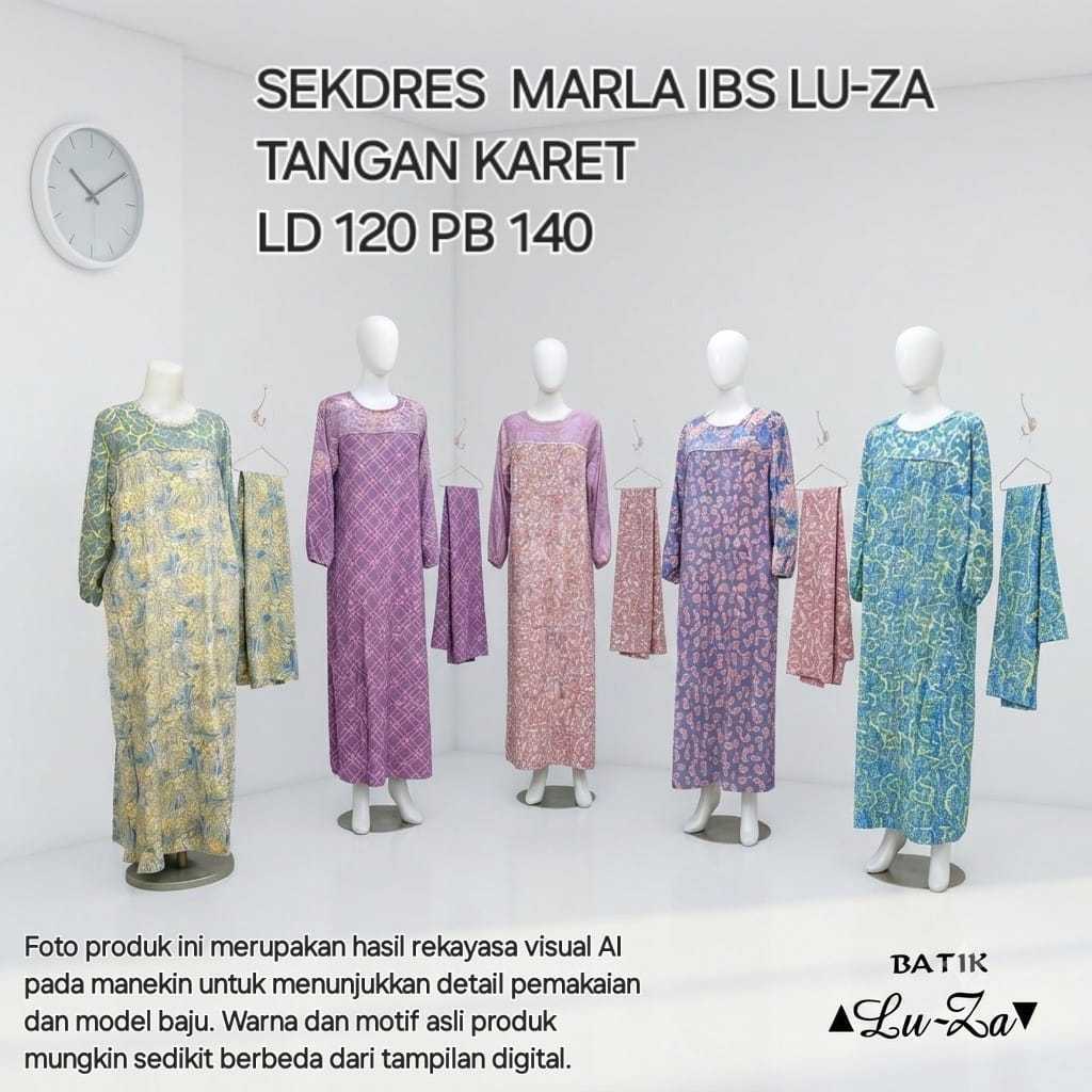 SEKDRES MARLA IBS LUZA asli ori pekalongan gamis batik bahan daster adem tangan panjang ujung tangan