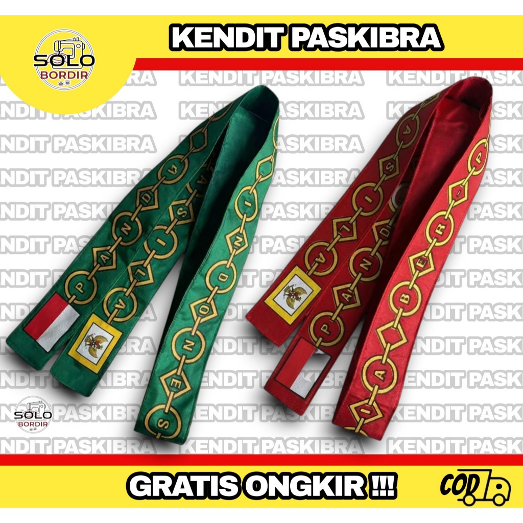 Kendit paskibra sablon hijau Merah / sabuk paskibra kendit