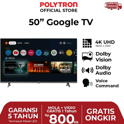 TV Gogle Polytron 50UG5959 Android TV 50 Inci Original Garansi Resmi