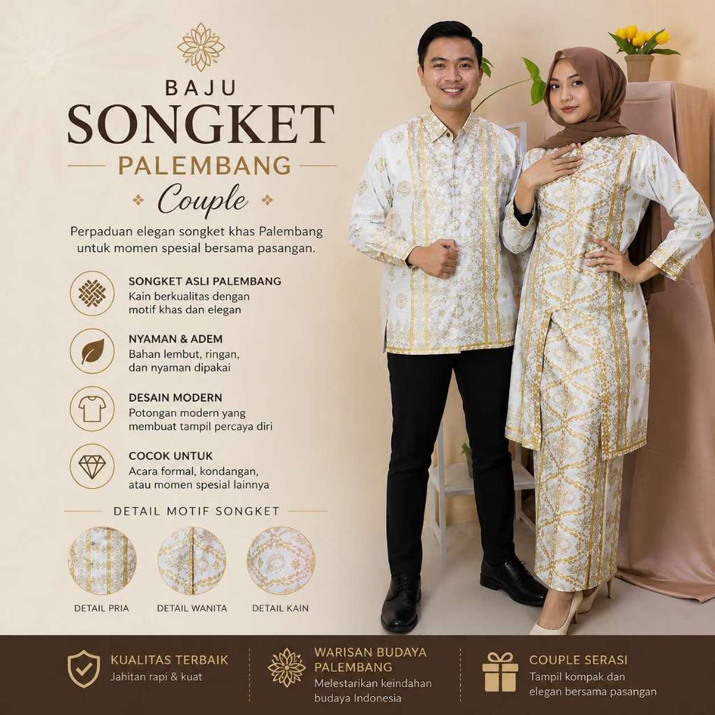 Kiagus Songket - Baju Songket Palembang Couple - Setelan Kebaya Pesta Kondangan - Set Rok Motif Cant