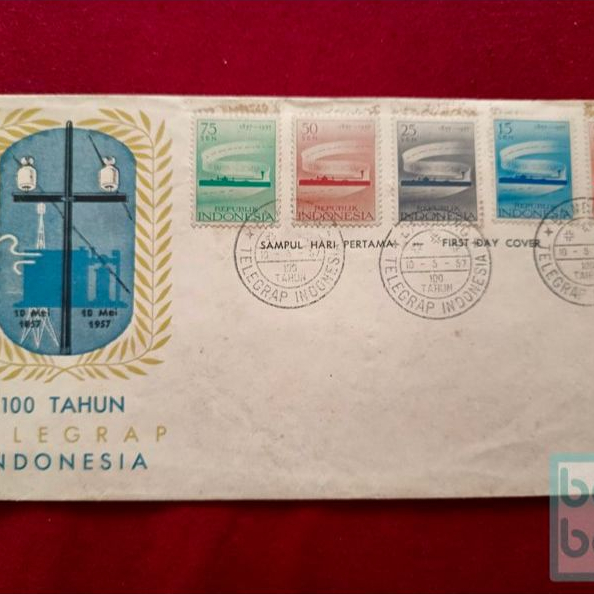 Perangko Sampul Hari Pertama 100 Tahun Telegrap Indonesia 1957