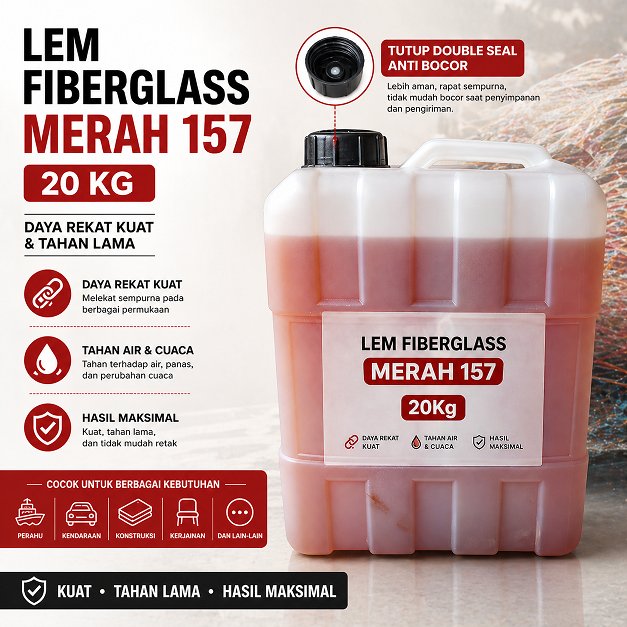 Lem Fiberglass Merah 157 20 Kg - Perekat Laminasi Coating Waterproof untuk Perahu Kapal Tangki Air K