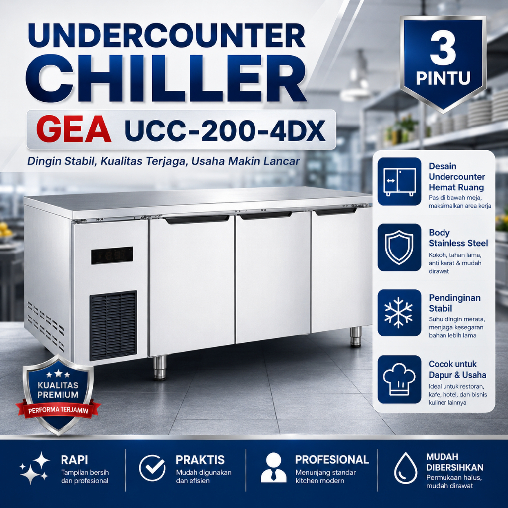 GEA CHILLER STAINLESS STEEL 3 PINTU / UNDERCOUNTER CHILLER (GEA) UCC-200-4DX