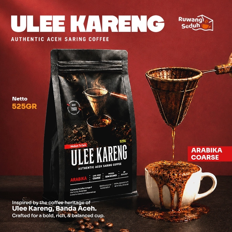 Kopi Arabika Aceh Ulee Kareng Saring Ruwang Seduh 525g - Kopi Hitam Bubuk Kasar Asli Premium