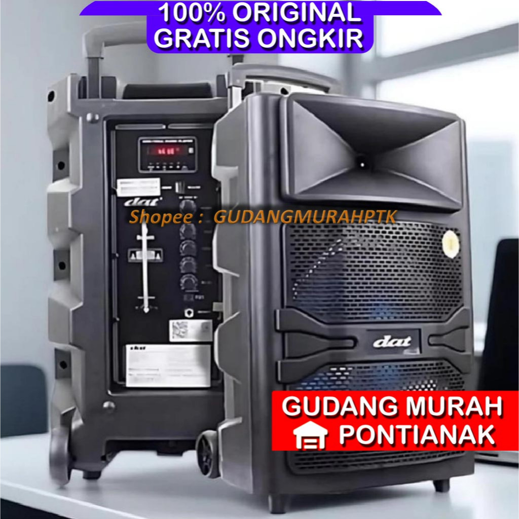 Speaker Bluetooth 12" DAT bonus 2 mic wireless Salon aktif Troli nir kabel 12 inch troley
