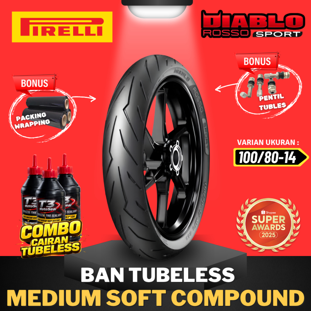 [READY COD] BAN PIRELLI DIABLO ROSSO SPORT RING 14 ( 100/80-14 ) MEDIUM COMPOUND RING 14 / BAN MOTOR