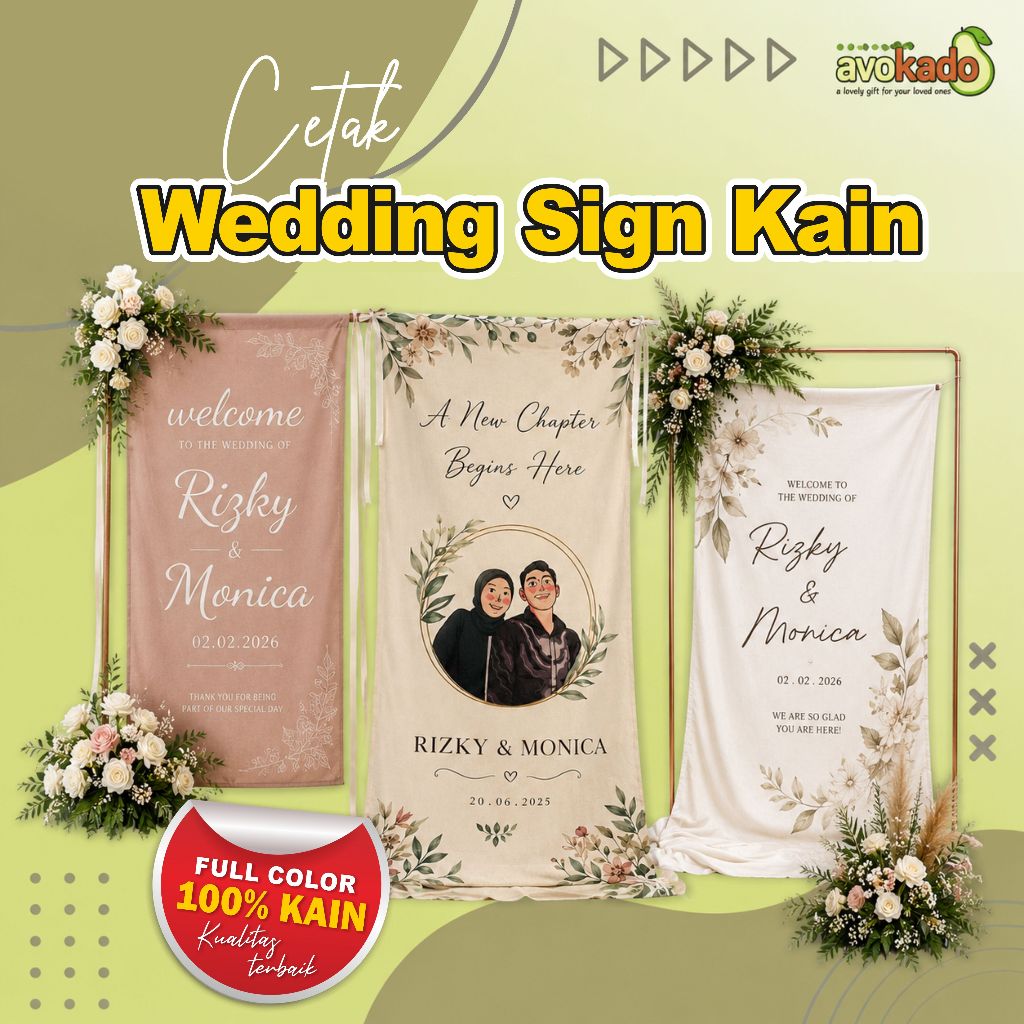 Welcome Sign Wedding | Wedding Sign Kain Custom | Banner Wedding Nama & Foto