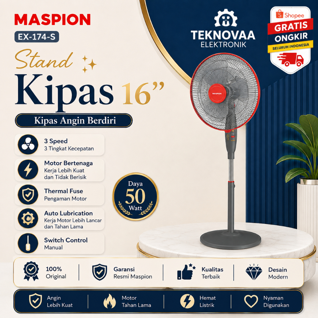 MASPION  EX-174-S STAND KIPAS 16 INCH/EX174/EX-174/EX 174/STAND FAN 16"/ORIGINAL MASPION/GARANSI