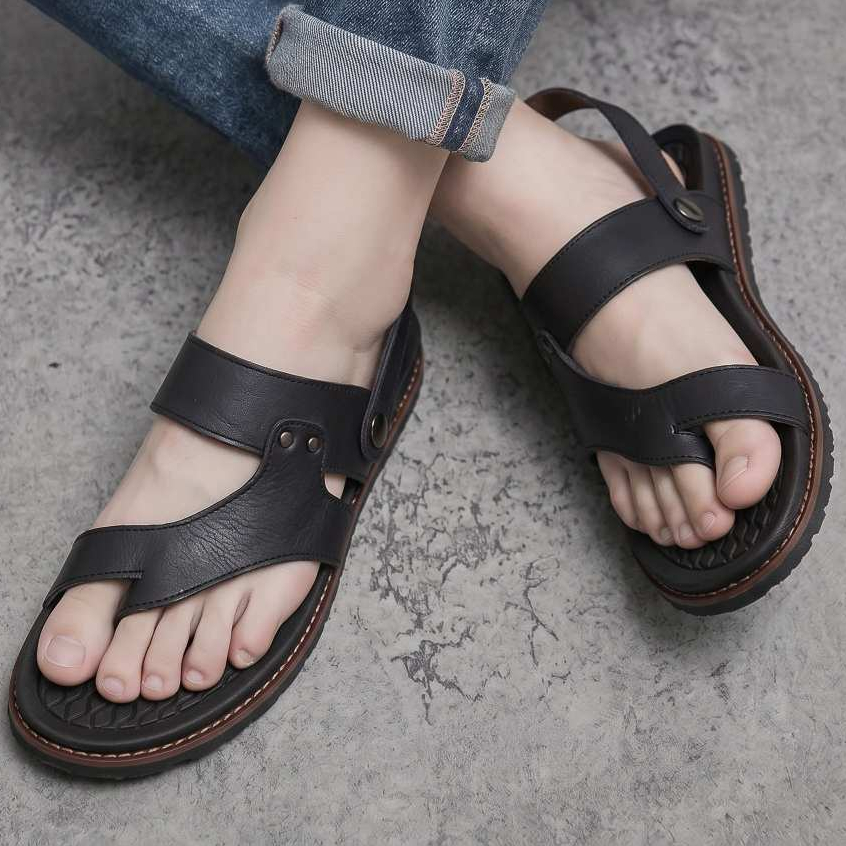 Sandal pria kasual kulit asli kekinian ukuran 39-44 - RIOT TEVEZ