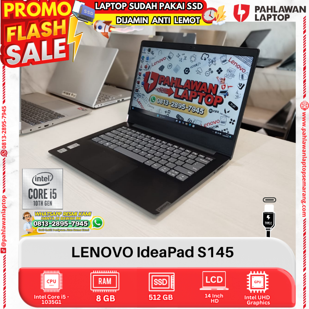 LAPTOP LENOVO IeaPad S145 Core i5 GEN 10 RAM 8GB SSD 512GB