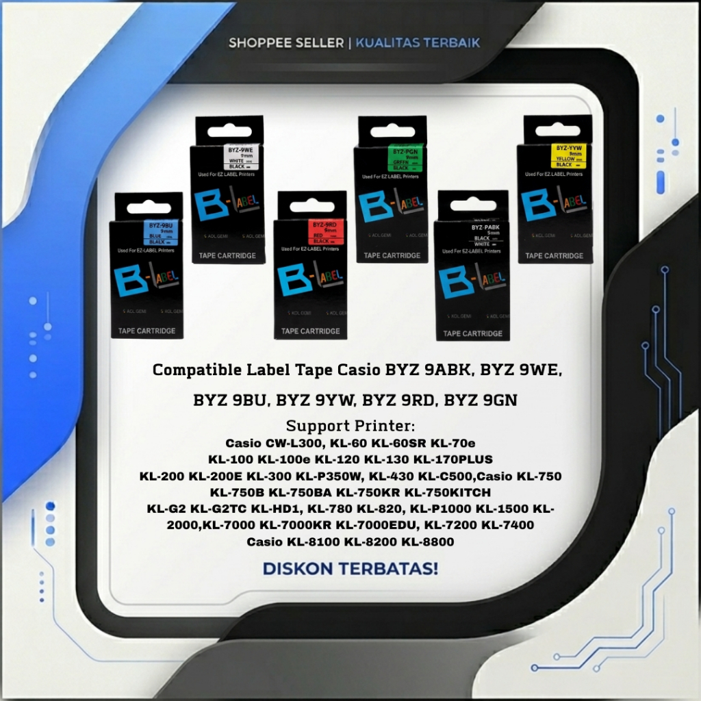 Label Tape Casio 9mm 8m Compatible Printer KL60 KL120 KL7400 KL820